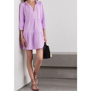 Honorine Giselle bow-detailed tiered cotton-seersucker mini‎ dress.